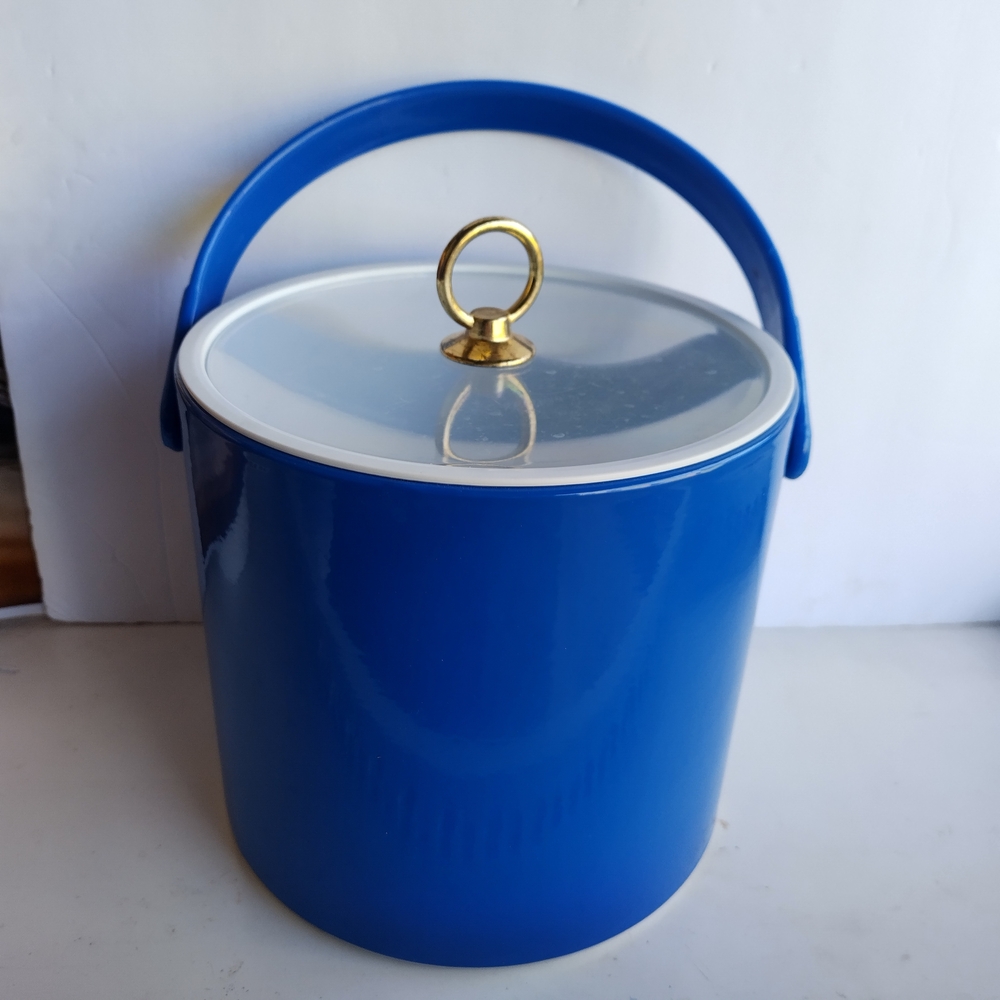 Vintage Royal Blue Viny And Lucite Ice Bar Bucket Excellent Condition